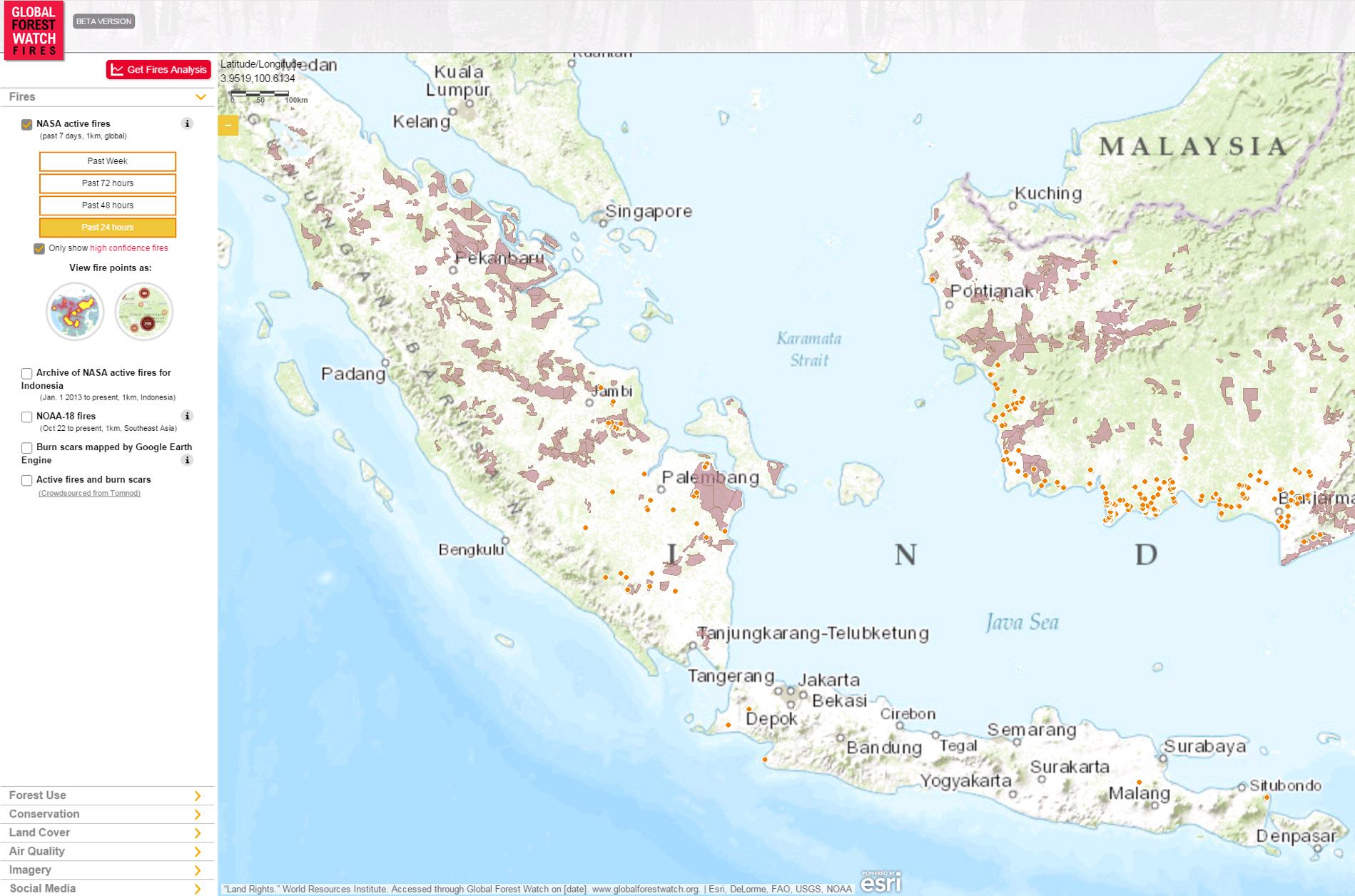 WRI-16 September 2015 – Peristiwa Titik Lokasi terutama terletak di Sumatera Selatan dan Kalimantan.