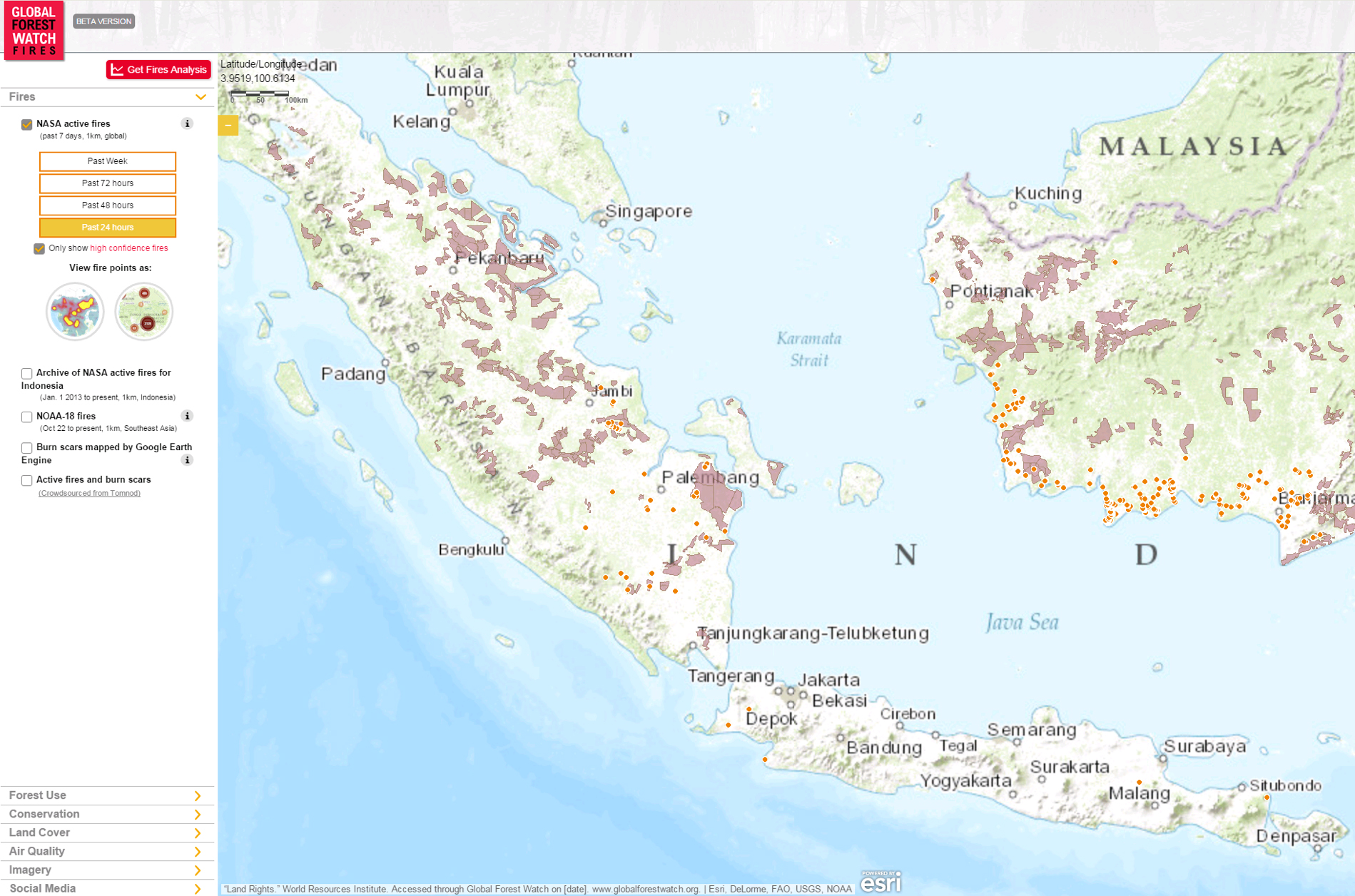 WRI-16 September 2015 - Hotspots are mainly located in South Sumatra and Kalimantan. 